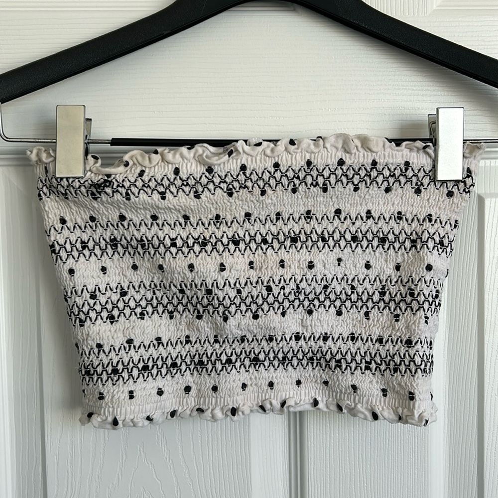Hollister Black and White Rouched Patterned Cropped Tube Top